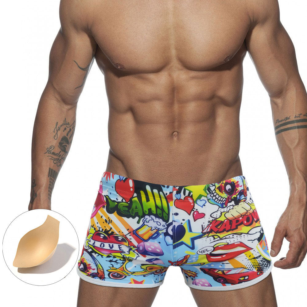 Funny Cartoon Printed Boxer Swimming Trunks Men