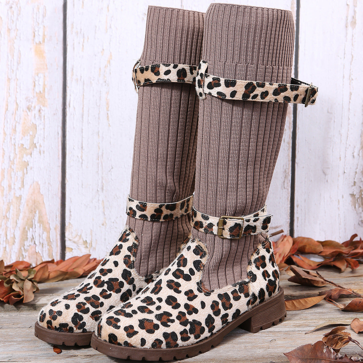 Leapard Shoes Winter Mid Calf Boots| Sock Boots