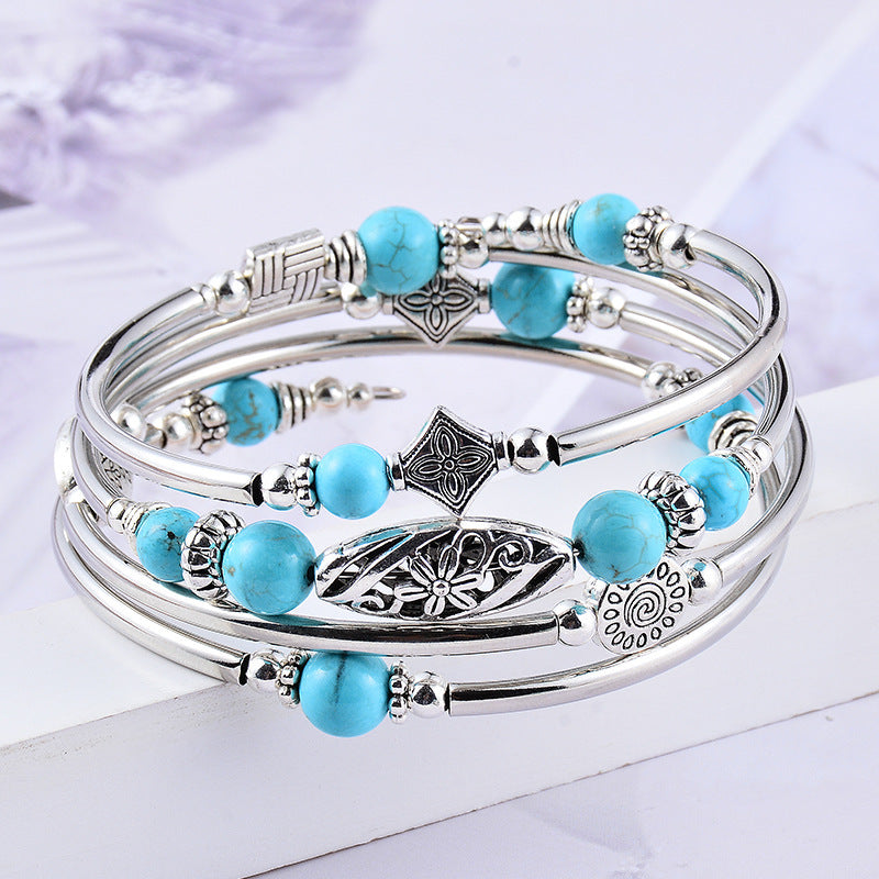 Layered Natural Stone | Turquoise Winding Bracelet