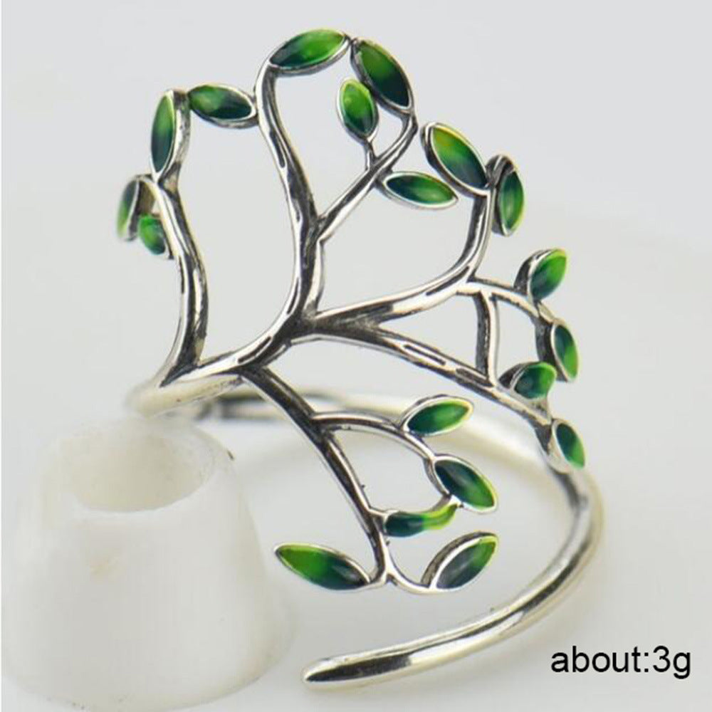 Handmade Drip Glazed Green Leaf Twigs Ring