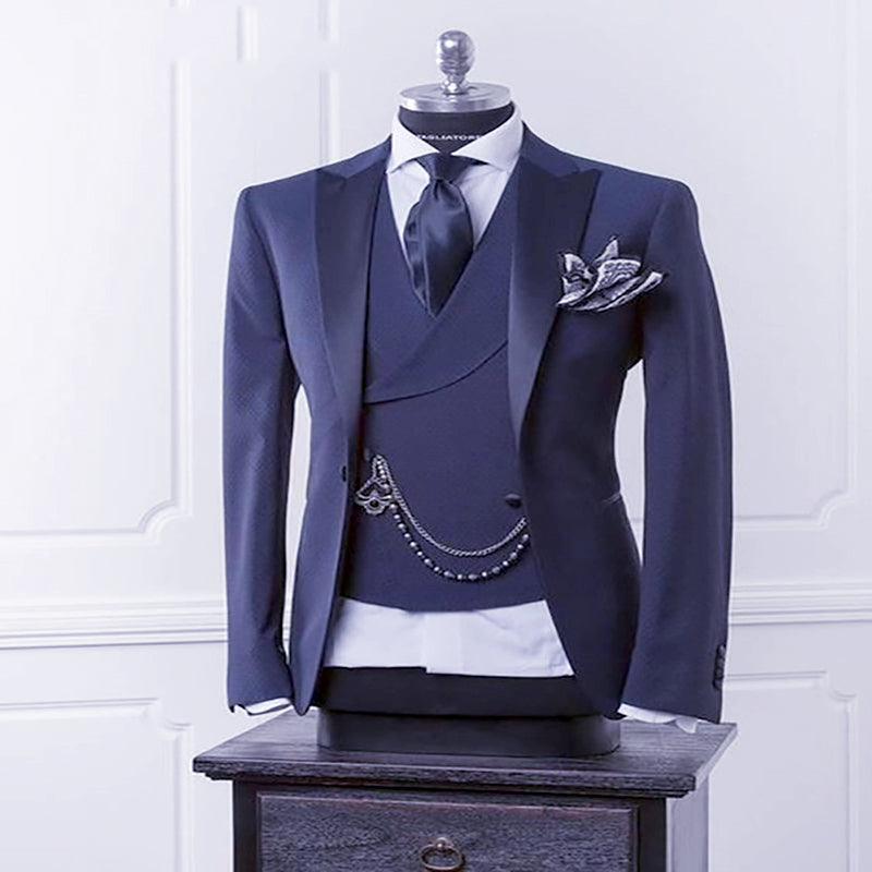 Navy Blue Blazer Business Modern Suit With Pants