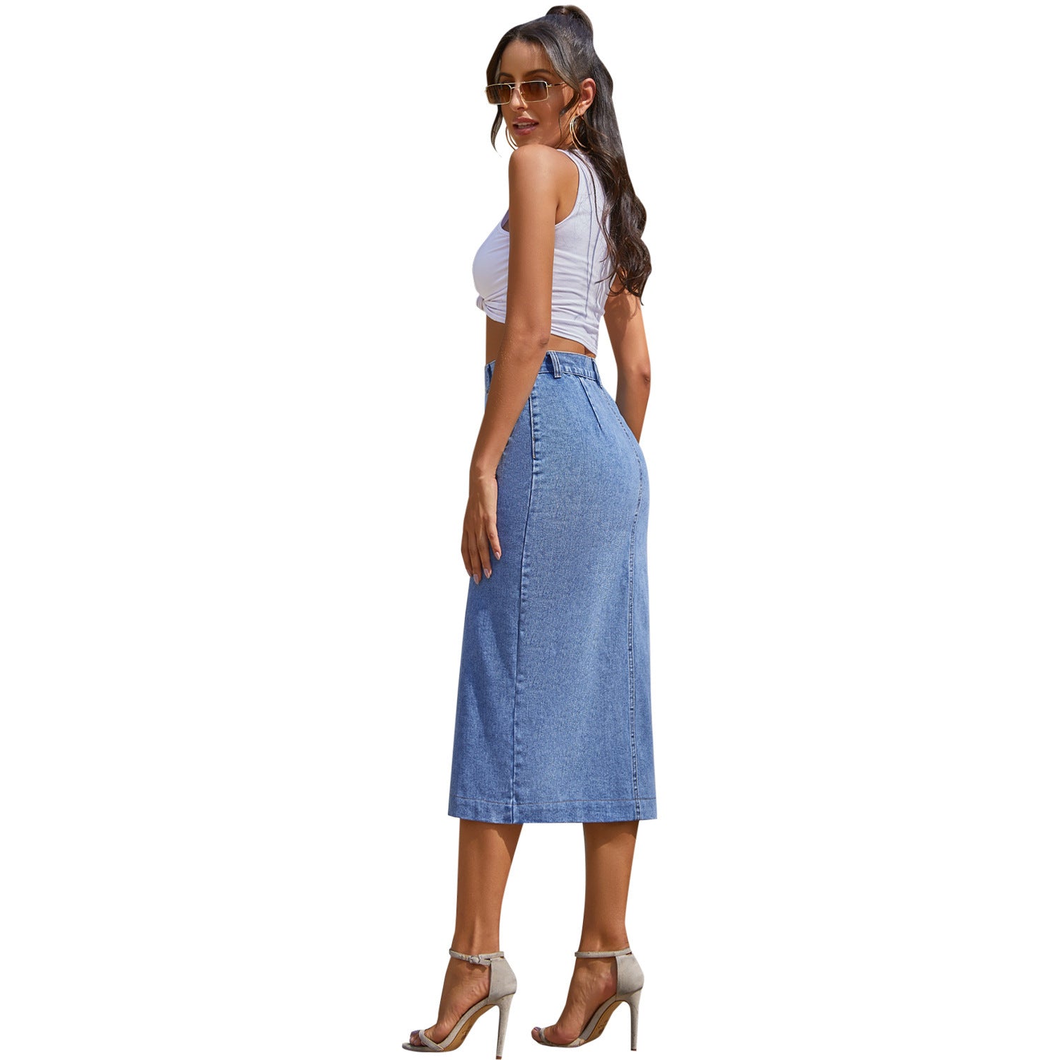 Slit Denim High Waist Skirt