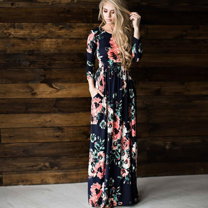 printed long sleeves dress