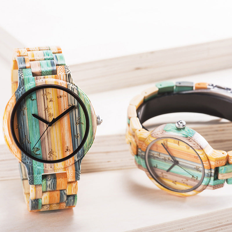 Vibrant Carved Wooden Couple's Watches