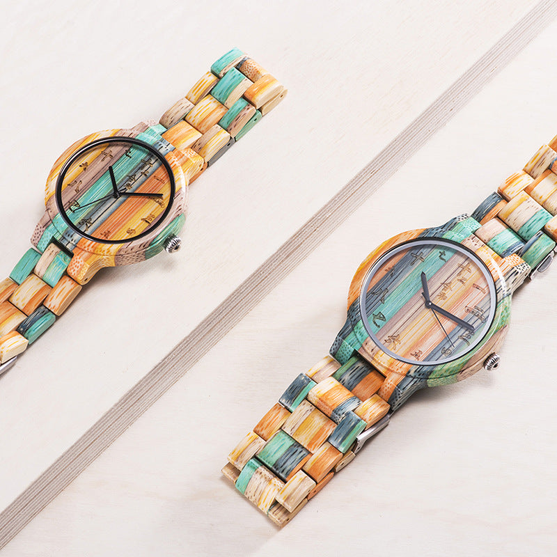 Vibrant Carved Wooden Couple's Watches