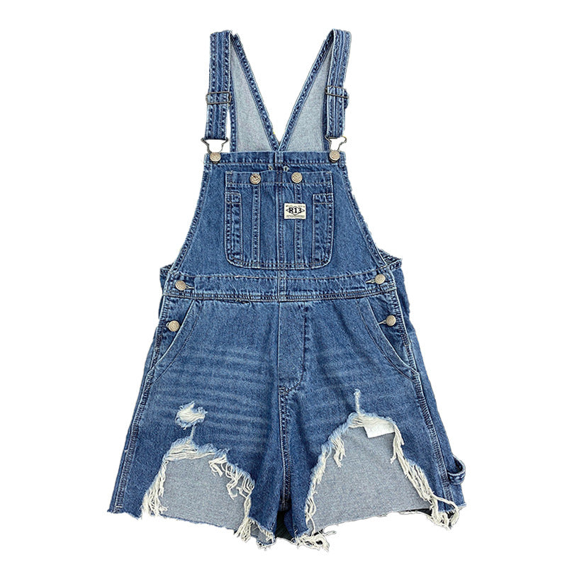 ripped one piece overall denim 