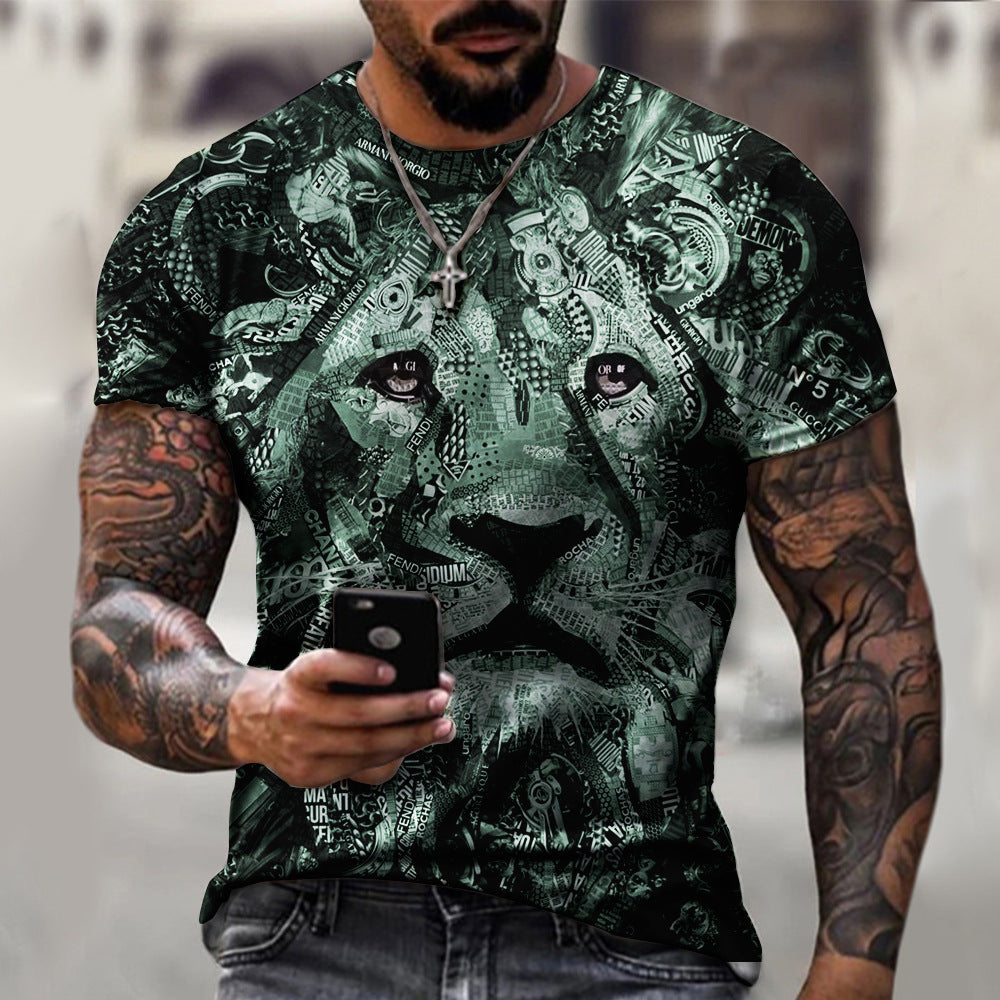 DigitalTech Lion Print Men's T-Shirt - Roaring Style for Tech Enthusiasts