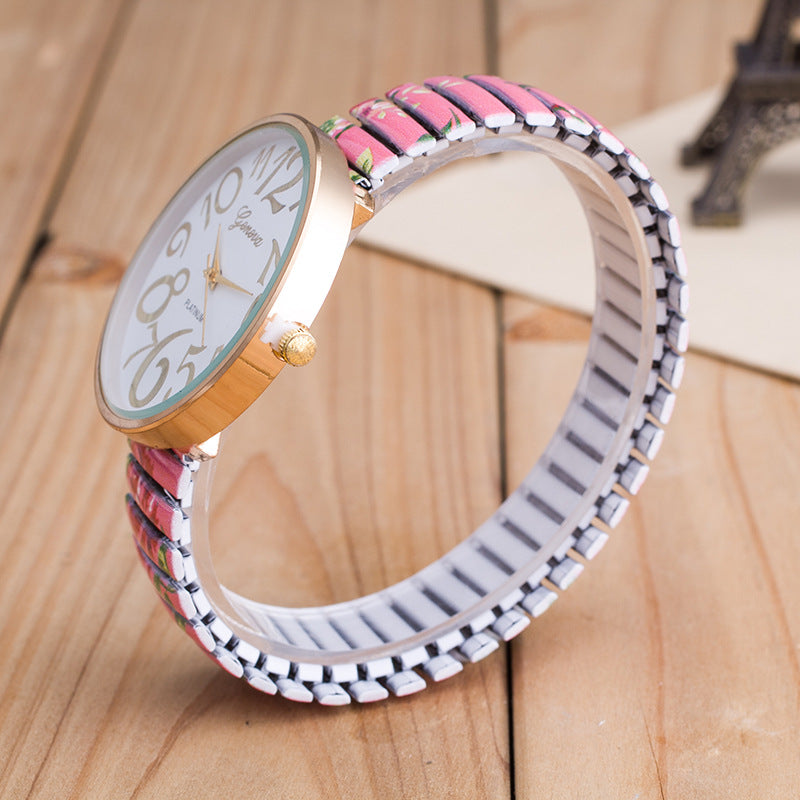 A stylish elastic band fashion watch adorned with decorative elements