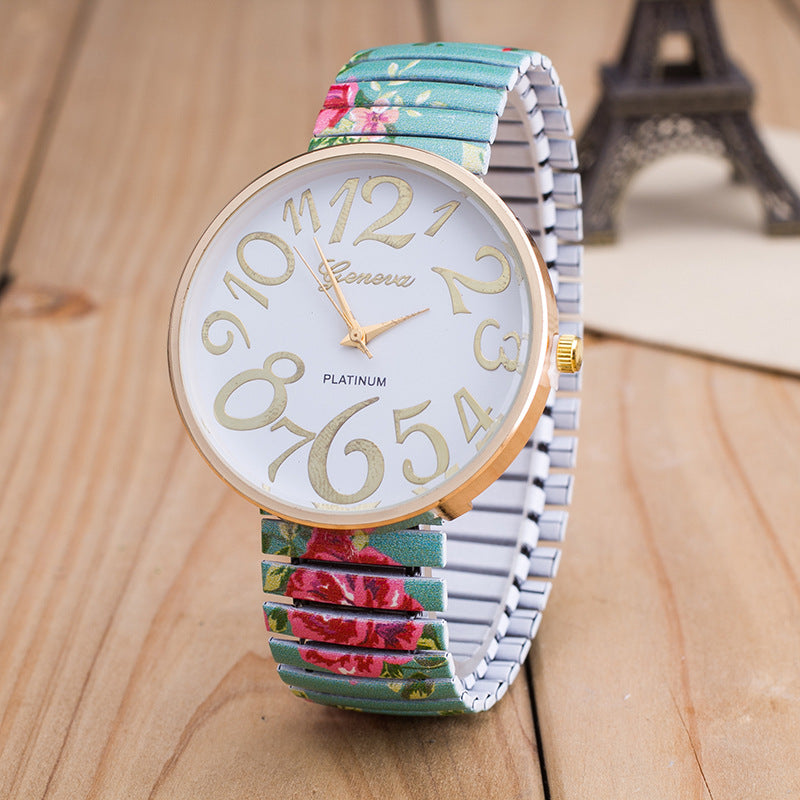 A stylish elastic band fashion watch adorned with decorative elements