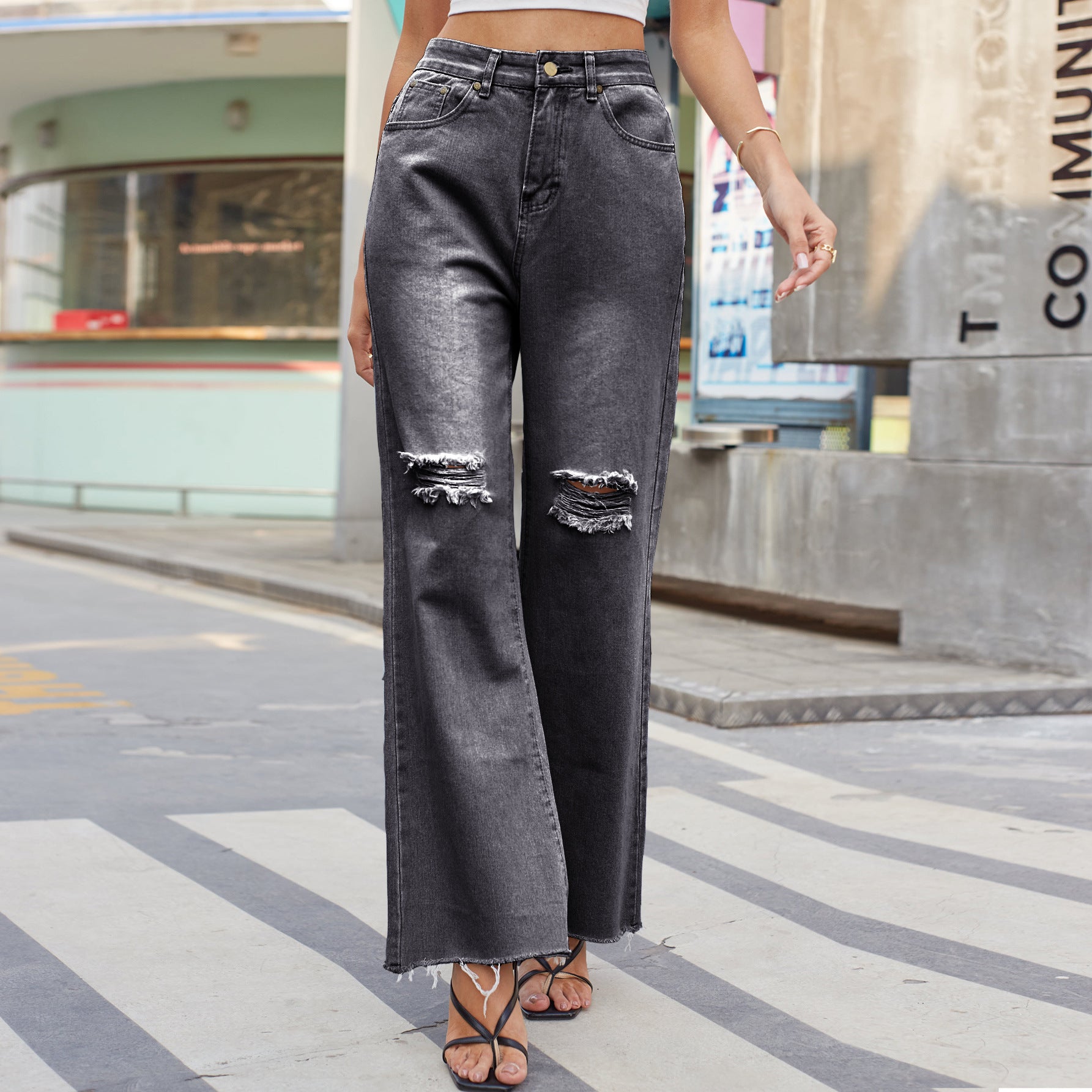 denim wide leg trouser