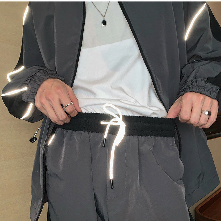 Men's Reflective Athleisure Jacket Pants Two Piece