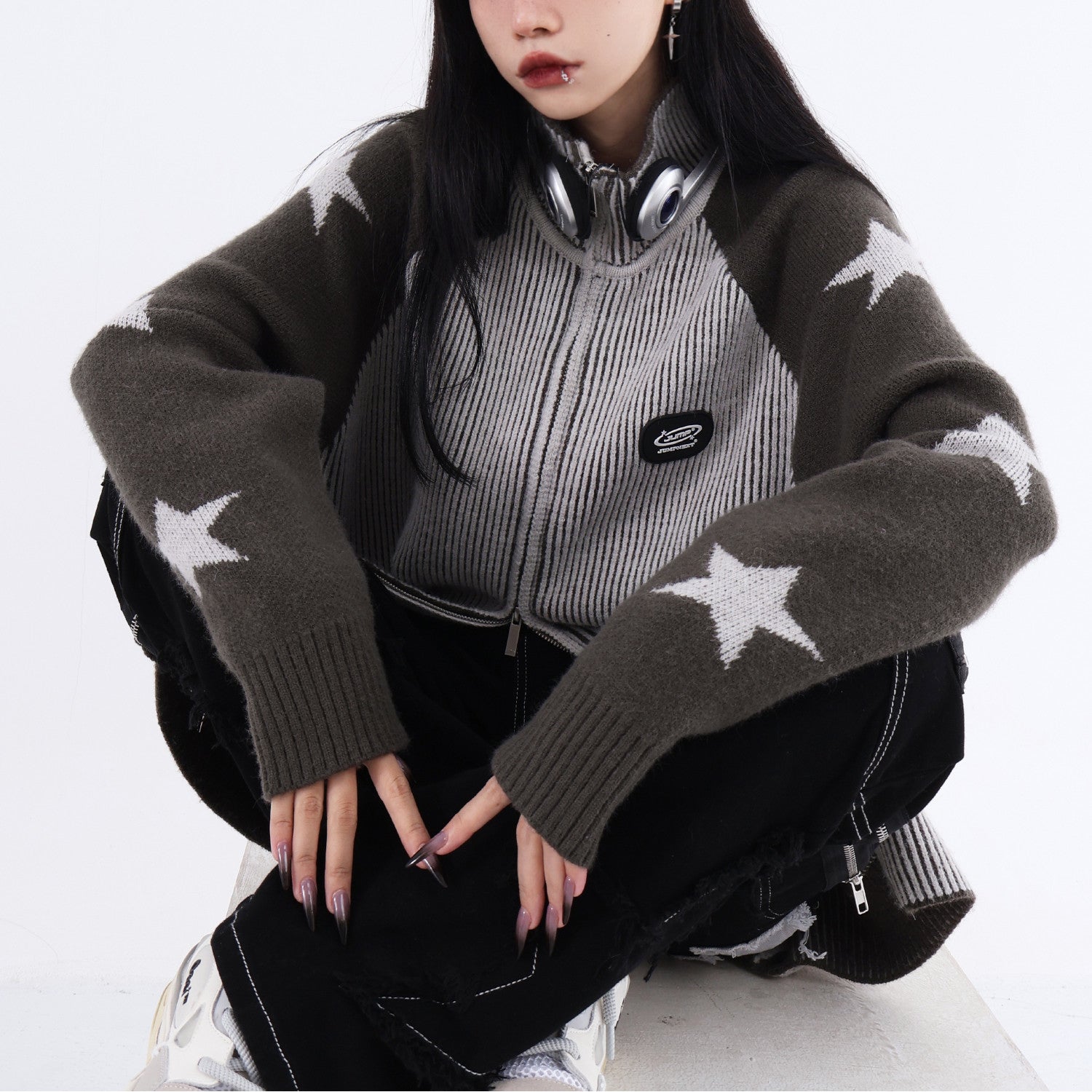 Starry Stitch Contrast Collar Jacket