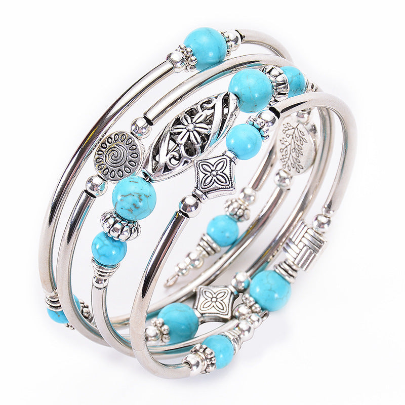 Layered Natural Stone | Turquoise Winding Bracelet