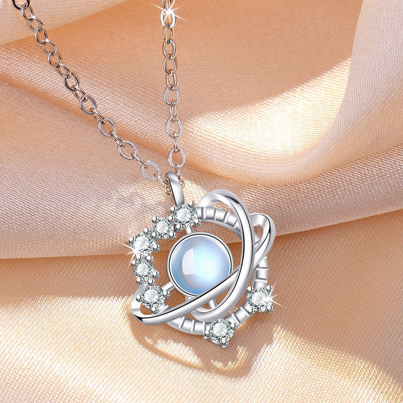 Moonstone Planet Necklace Female Rhinestone Niche Pendant Clavicle Chain