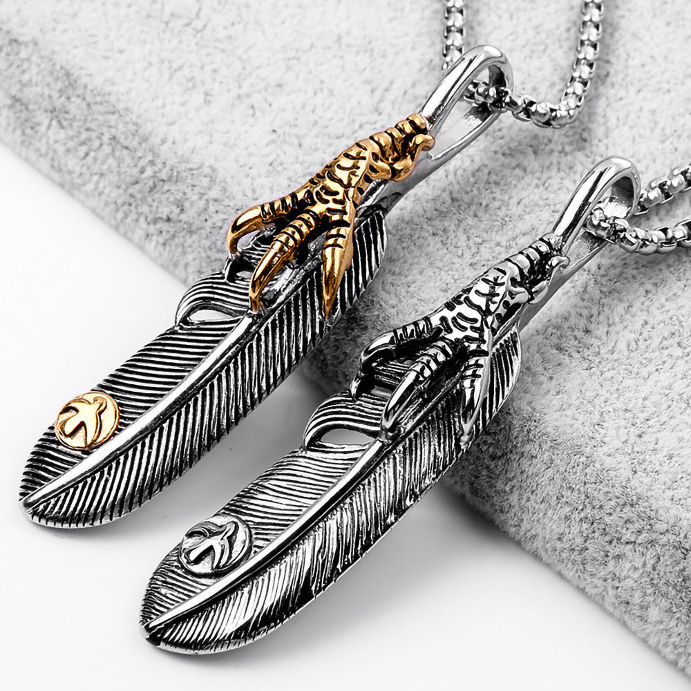 Titanium Steel Casting Feather Pendant Necklace