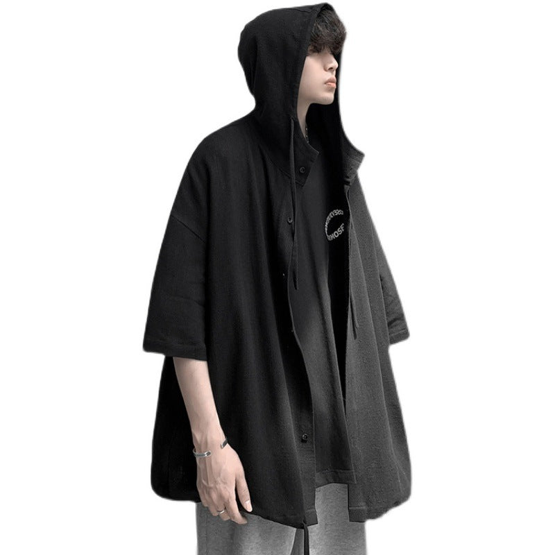 Hooded Short-sleeved Shirt Hong Kong Style Design