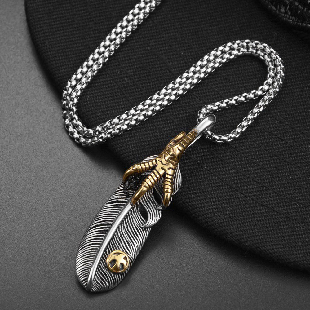 Titanium Steel Casting Feather Pendant Necklace