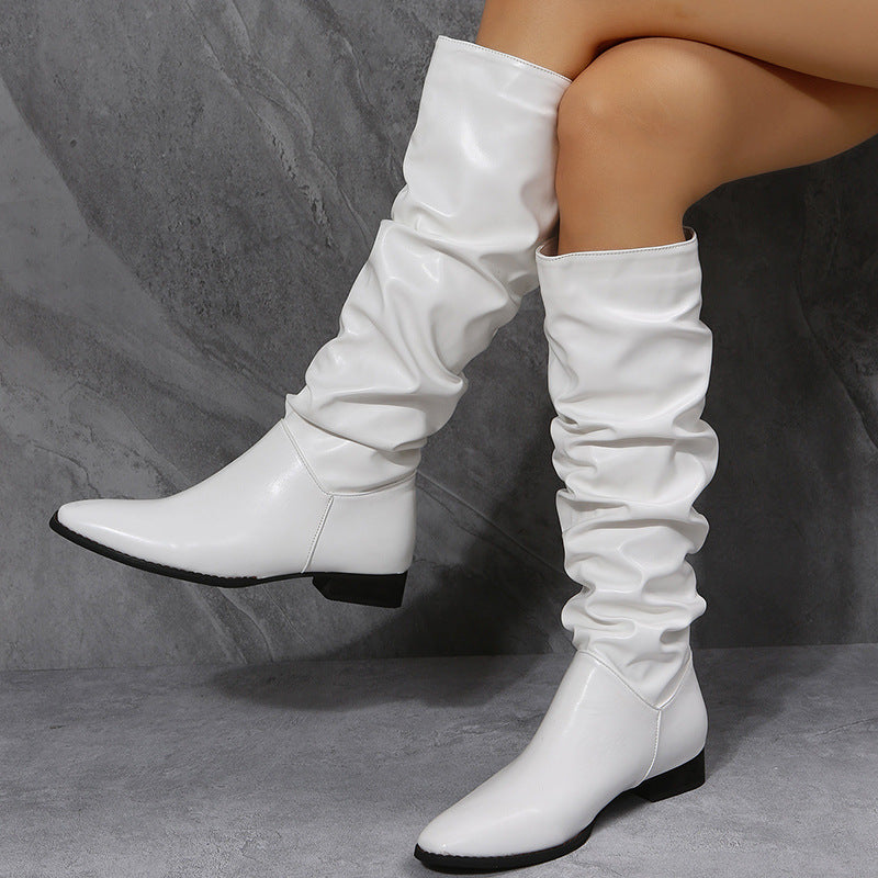 Pointed Toe White Cowboy Knee-High Boot