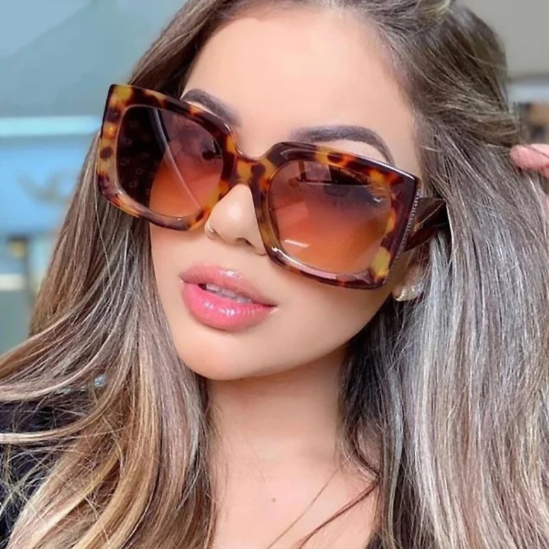 Trendy Large Frame Sunglasses Women Square Bright Black Sunglasses