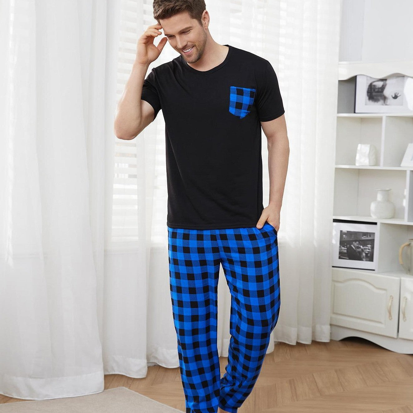 short sleeve long pajama suit 