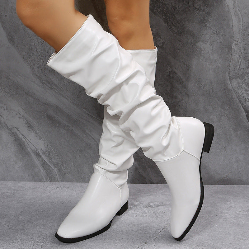 Pointed Toe White Cowboy Knee-High Boot