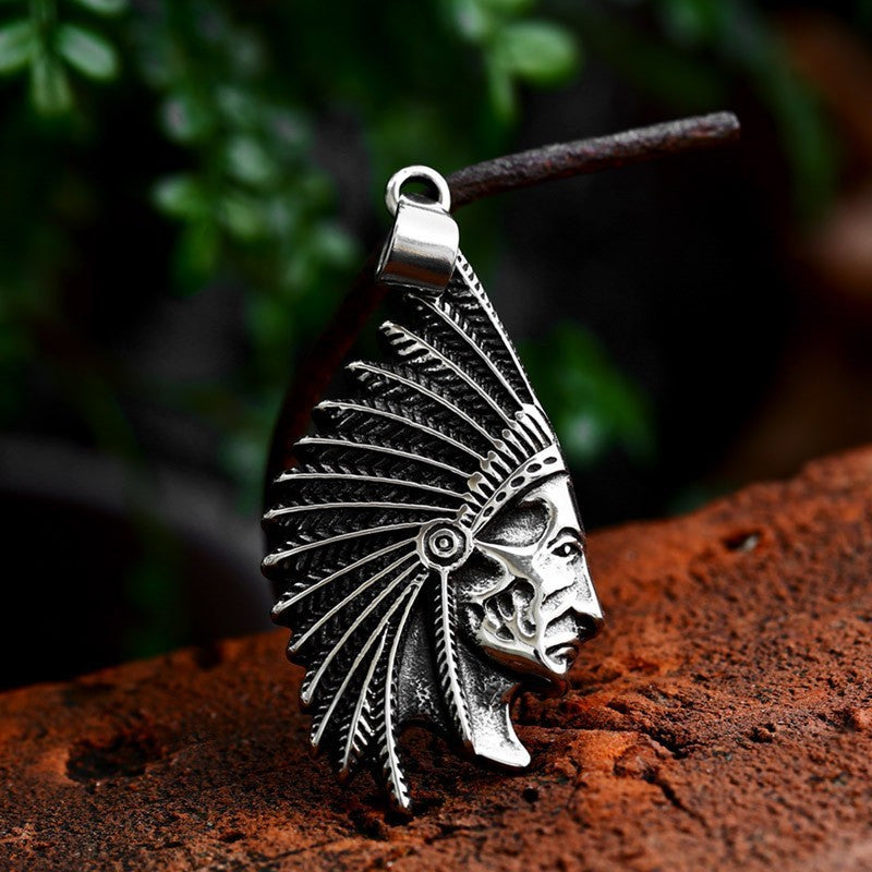 Cast Titanium Steel Indian Pendant Stainless Steel Vintage Punk Style