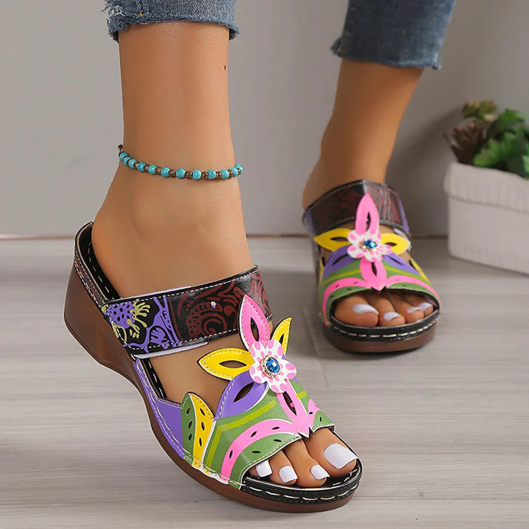 Boho Chic Colored Slope and Totem Slippers - Ethnically Inspired Footwear