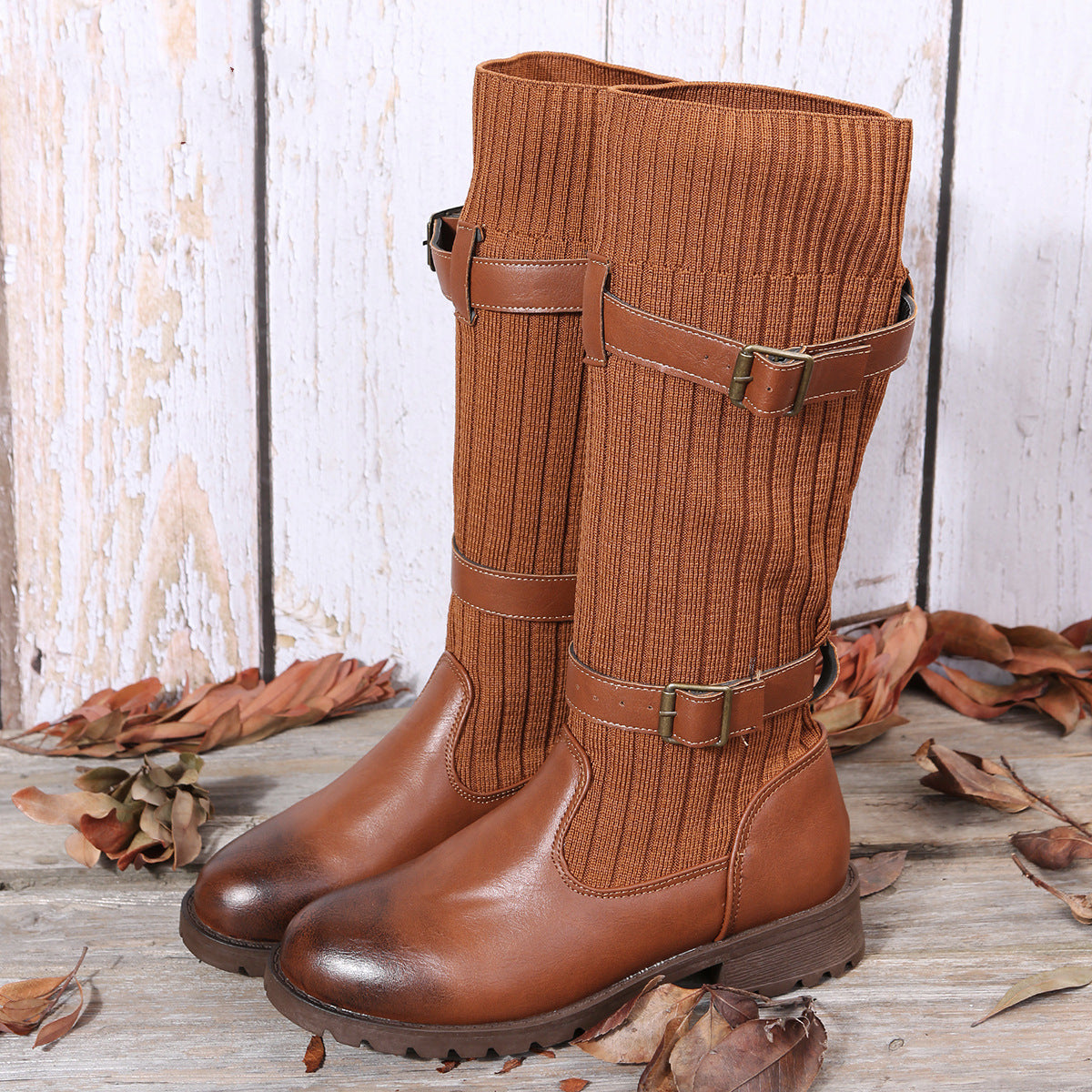 Leapard Shoes Winter Mid Calf Boots| Sock Boots