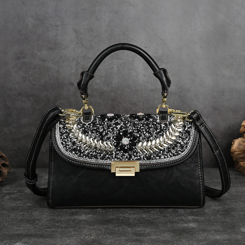 Diamond Studded Retro Shoulder Handbag